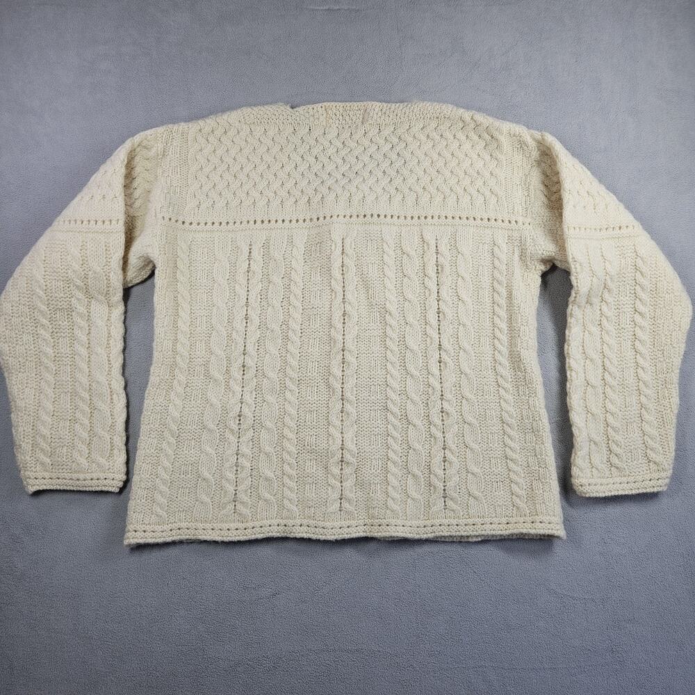 Aran Crafts Ireland Cardigan Womens M Button Up Wool Cable Knit Fisherman Ivory - Picture 9 of 15